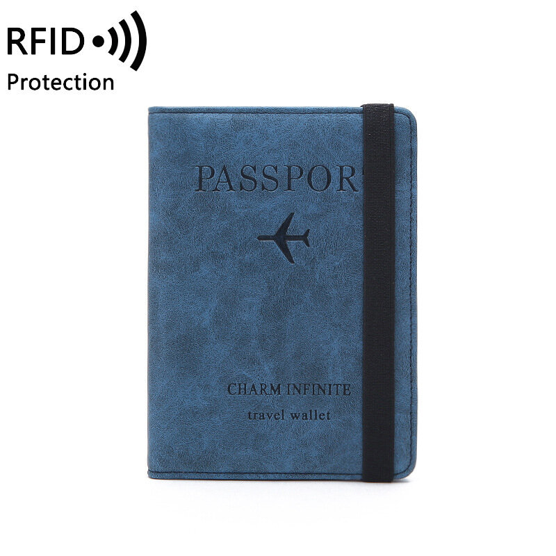 Funda de cuero con banda elástica para pasaporte, funda de viaje RFID, BILLETERA, accesorios de viaje