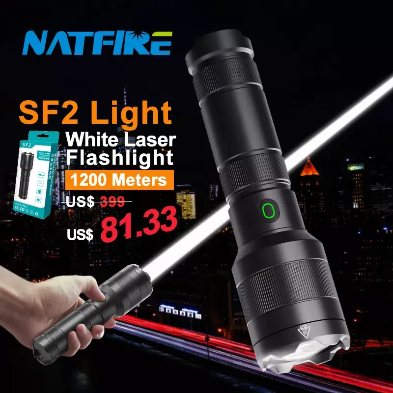 Linterna láser blanca LEP, luz SF2 de 1200-1500 metros, recargable, batería 21700, linterna táctica de búsqueda militar