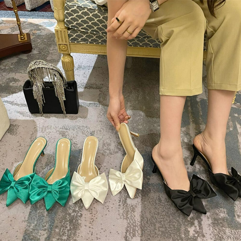 Scarpe da donna mezze pantofole a punta grandi pantofole con tacco alto per la moda