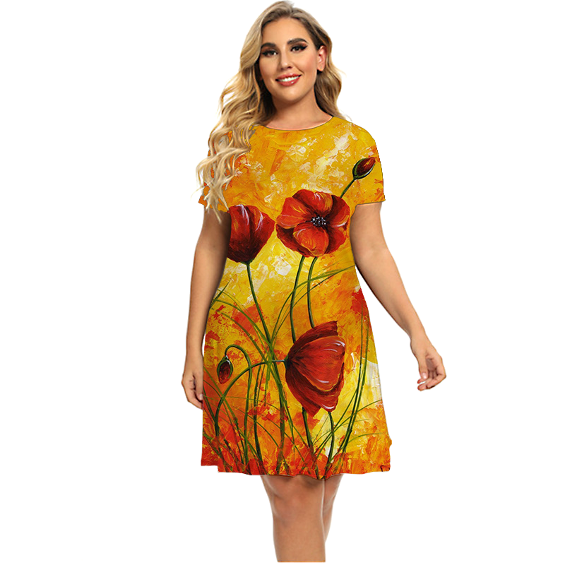 6xl tamanhos grandes vestido 2022 nova mulher tie dye vestidos de impressão floral verão oversized casual solto mini vestido plus size senhora roupas