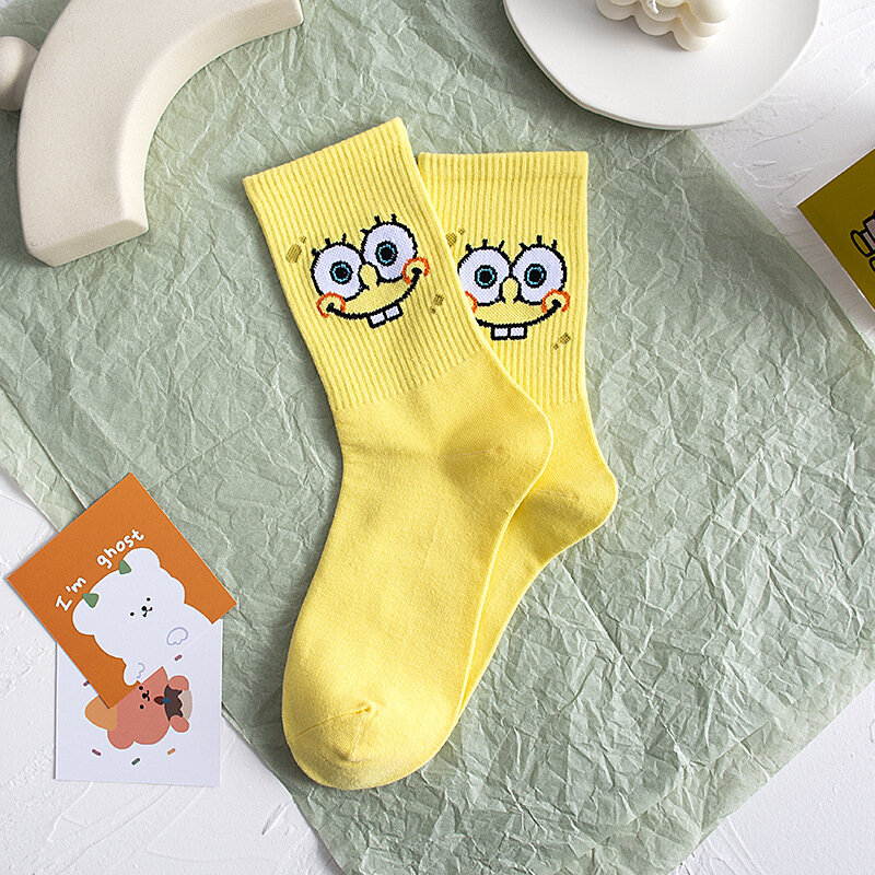 Calcetines de SpongeBobs de dibujos animados para mujer, medias de alta calidad a la moda para hombre y mujer, calcetín estampado informal de Hip-Hop con personalidad para adultos
