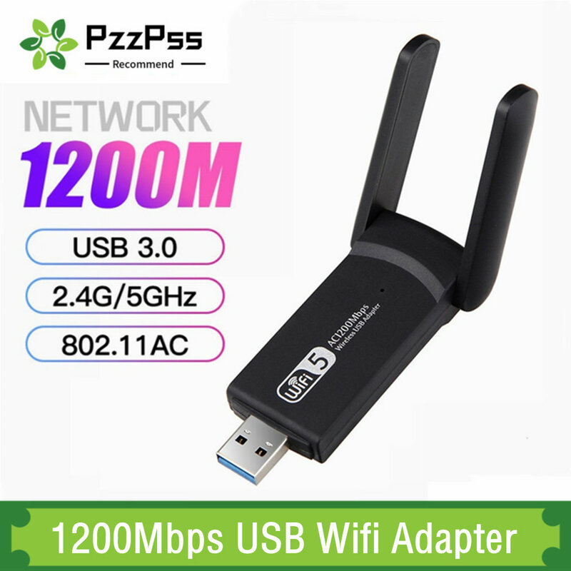 1200Mbps Adaptor Wifi USB Nirkabel Dual Band 5GHz 2.4Ghz 802.11AC RTL8812BU Antena Wifi Dongle Kartu Jaringan untuk Desktop Laptop