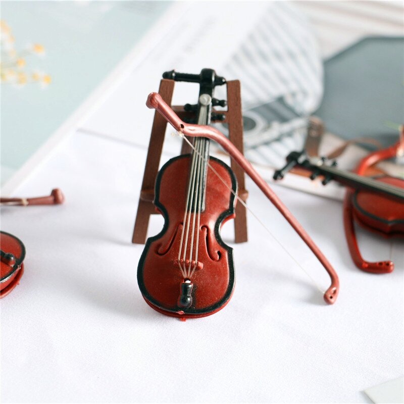 12 conjuntos mini violino natal violino modelo instrumento de desktop adorno mini violino ornamentos decorações de natal