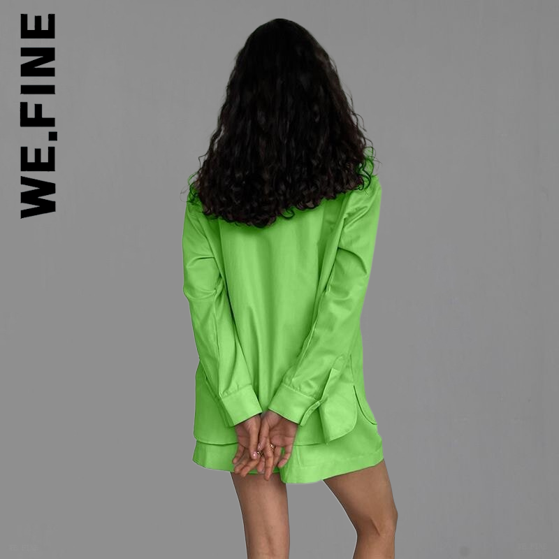 We.Fine-Conjunto de chándal corto informal para mujer, ropa de estar por casa de dos piezas, Camisa larga y pantalones cortos de cintura alta, color verde