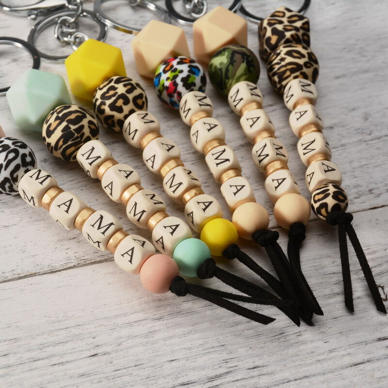 New Leopard Print Silicone Bead Keychain Fashion Bag Pendant MAMA Keychain Gift 2022 New Fashion Mother's Day Gift Pendant