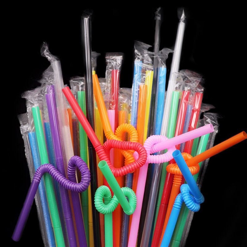 100pcs Multicolor Plastic Straws Kitchen Beverage Disposable Drinking Straw Cocktail Coffee Wedding Party Accessories