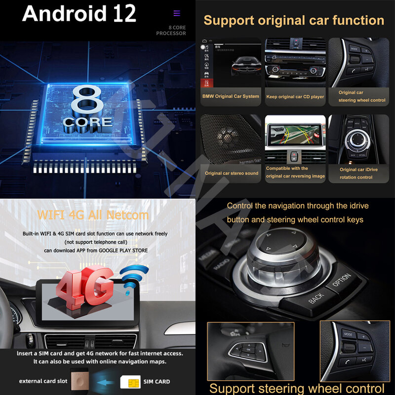 راديو كاربلاي 12 يعمل بنظام أندرويد للسيارة BMW X5 E70 X6 E71 CCC CIC NBT نظام 1920*720P 12.3 "4G WIFI ملاحة تحديد المواقع متعددة الوسائط
