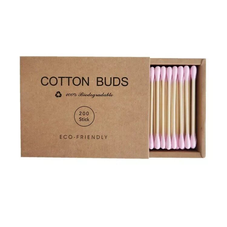200PCS/Box Double Head Cotton Swab Bamboo Sticks Cotton Swab Buds Cotton Disposable For Beauty Makeup Nose Ears Cleaning