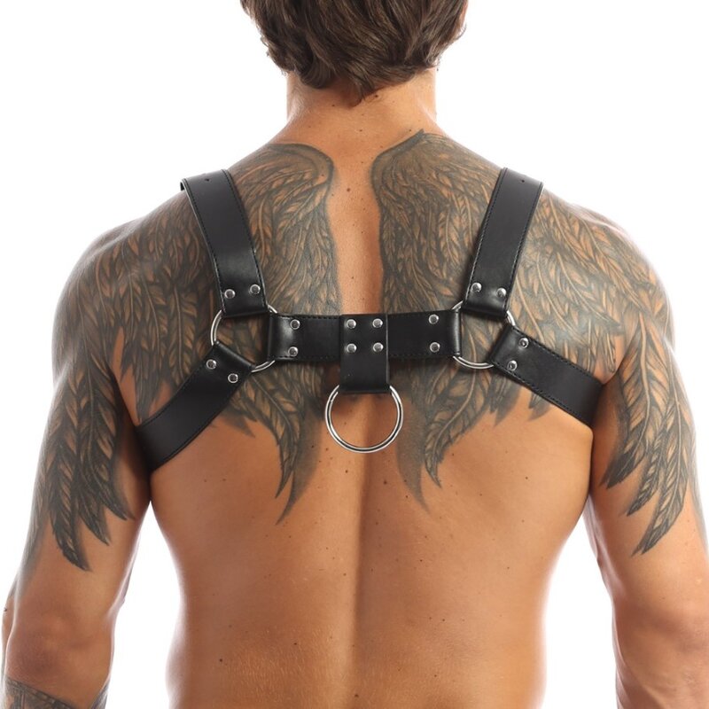 Homem sexy arnês de couro bdsm bondage correia cinto de retenção no peito kit sexo halloween lingerie rave ajustável cosplay traje topos