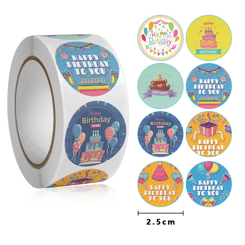Cartoon Cake Gelukkige Verjaardag Sticker Voor Kinderen Kids Party Gift Wikkelen Envelop Dank U Kaarten Decoratie 500Pcs Leuke Labels