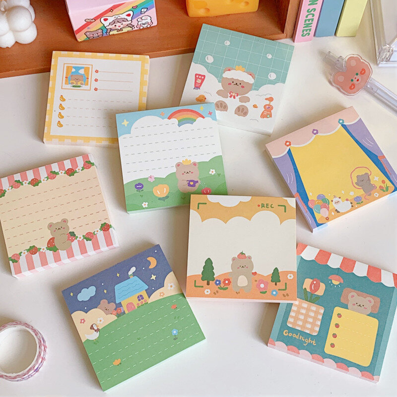 100 Sheets Ins Cartoon Cute Bear Memo Pad Creative Student Mini Notepad Girl Office Kawaii Message Paper School Stationery