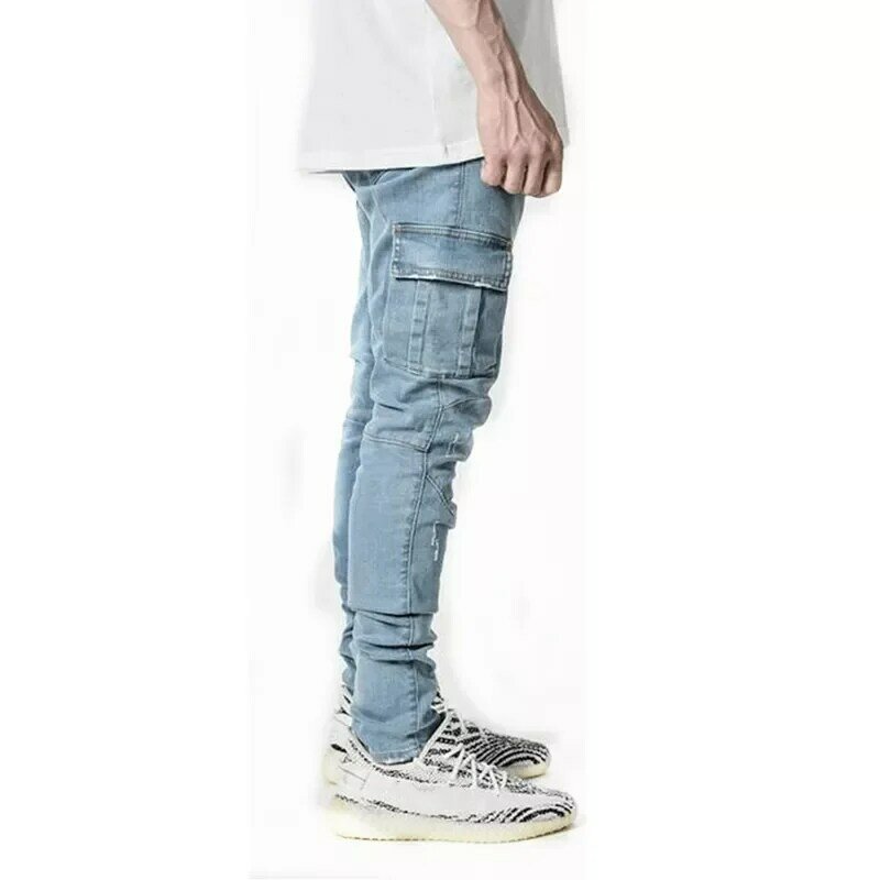 Джинсы мужские повседневные, хлопковые брюки-карго с несколькими карманами, джинсы-карандаш, модные брюки с боковыми карманами