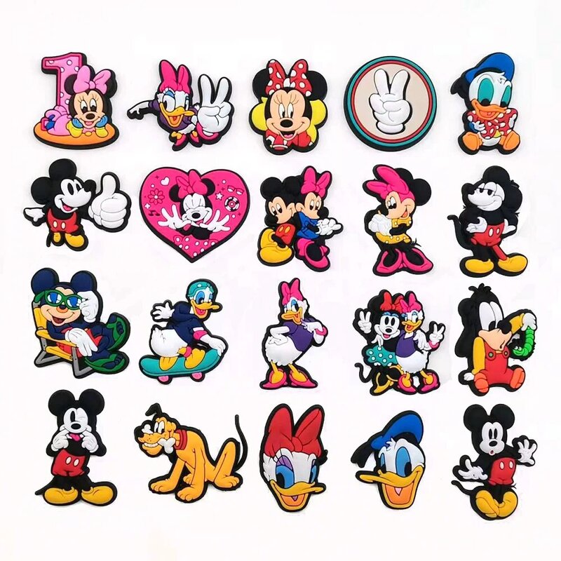 Disney-dijes de cocodrilo de dibujos animados para niños, accesorios de zapatos de Mickey Donald, decoración de PVC para zapatos, regalos favoritos, 20 piezas por juego