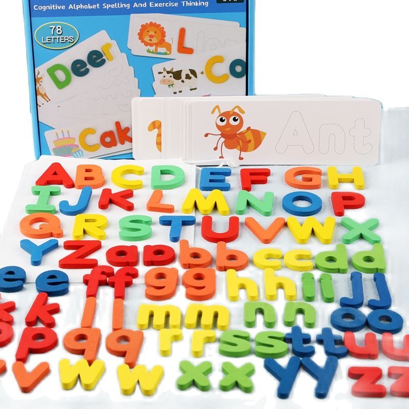 Kinder 78Pcs Holz Rechtschreibung Wort Puzzle Pädagogisches Spielzeug für Kinder Englisch Alphabet Karten Brief Lernen Spielzeug Holz Blöcke