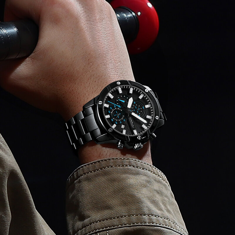 CRRJU أسود أزرق أصفر اللون نظام كلاسيكي تصميم ساعة معصم مقاوم للماء ساعة اليد الفولاذ المقاوم للصدأ الرجال الفاخرة ساعات كوارتز