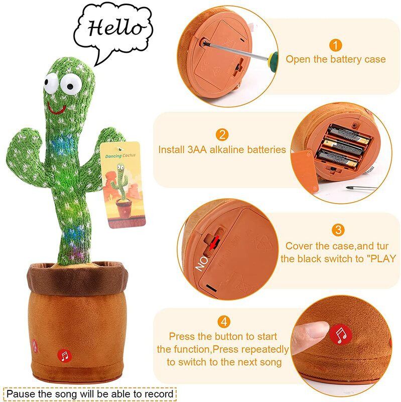 Muñeco de peluche de electrones para bebés, muñeco de felpa suave, Cactus que puede cantar y bailar, voz interactiva, regalo de cumpleaños