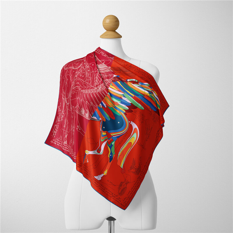 Pañuelos de seda para mujer, pañuelo cuadrado de 53cm con diseño de Pegaso, a la moda, accesorios para el cabello