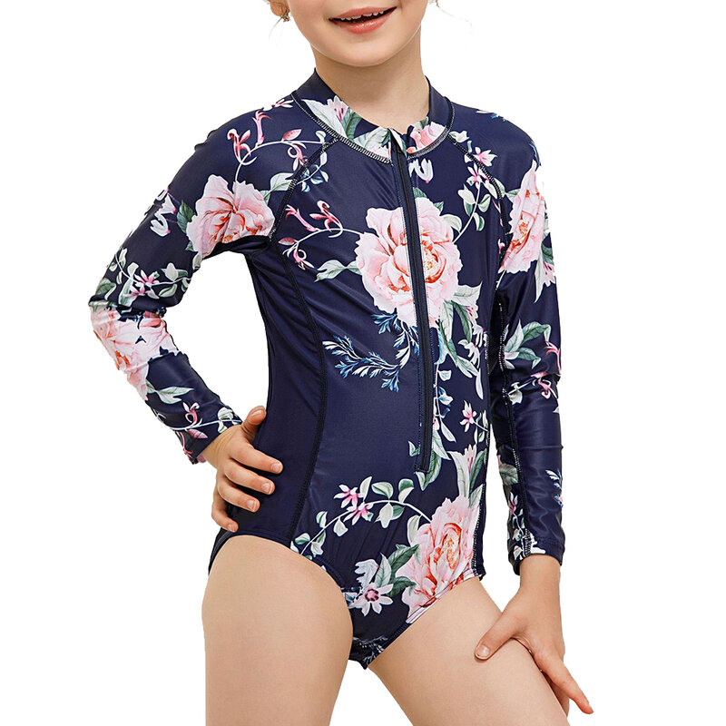 Купальник для девочек, летний цельный купальник из полиэстера с длинным рукавом и топом, детский спортивный комбинезон для серфинга
