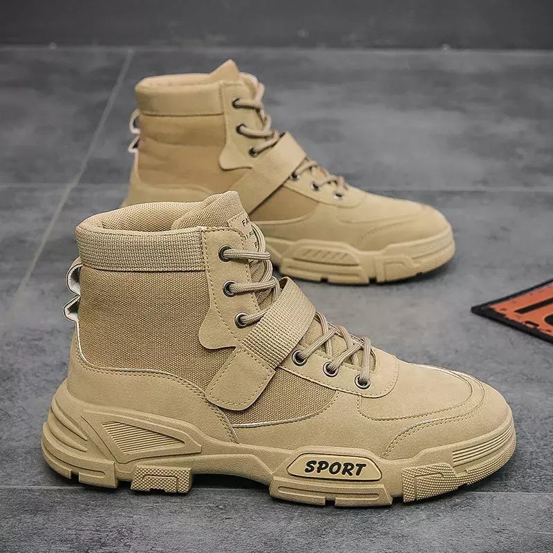 2023 New Work Boots Men Comfort Desert Boot Retro Casual High Top Shoes for Men Fall Winter Non-slip Hiking Booties Botas Hombre