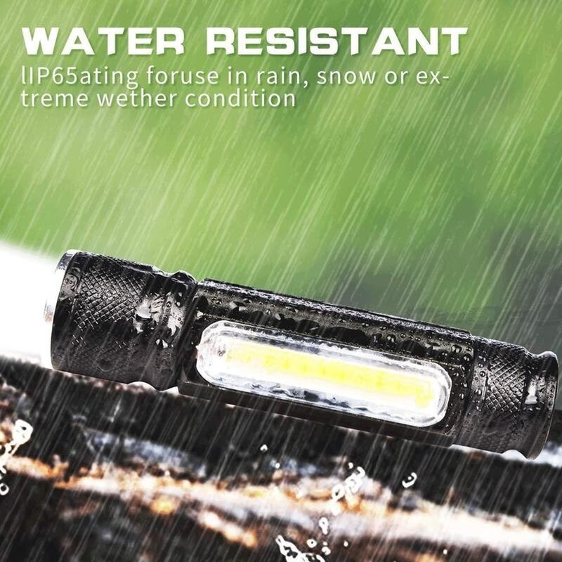 Built-in Battery LED Flashlight USB Rechargeable T6 COB Torch Zoom 5 Modes Flash Light Magnetic Attraction Waterproof Outdoor