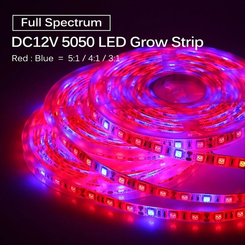 5M oświetlenie LED do uprawy taśmy 12V 5050 lampa fito Full Spectrum wodoodporna ściemniająca świecąca roślina Strip dla roślin sadzonki Growbox namiot