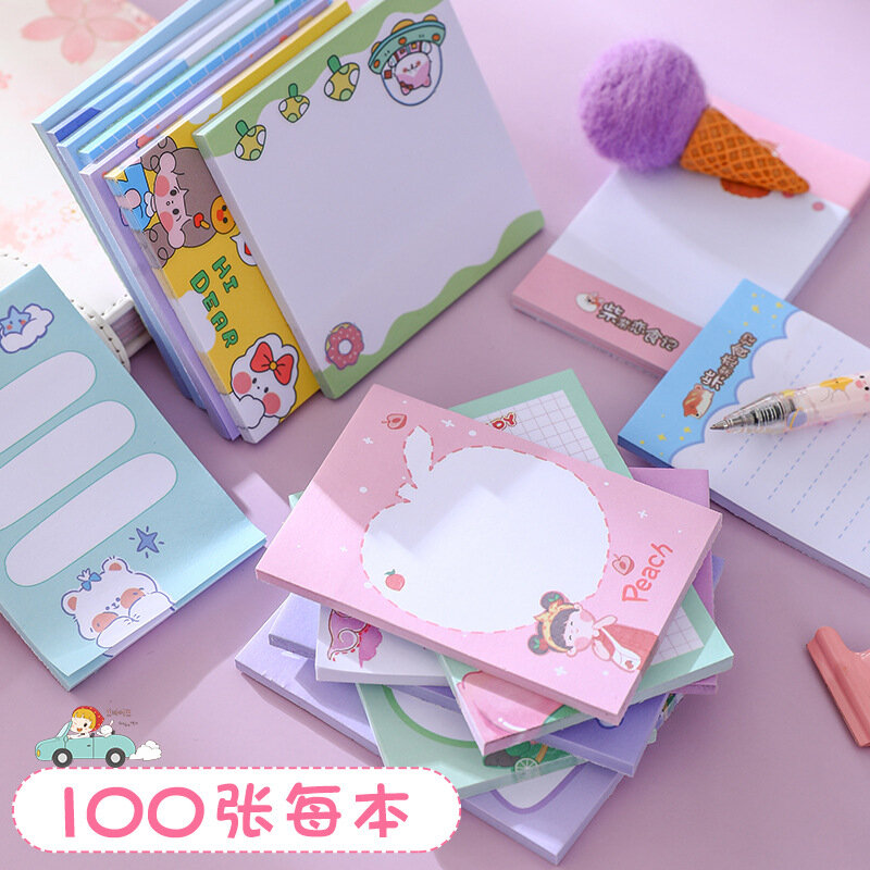 Korean Creative Cartoon Memo Pad Student Animal Girl Sticky Notes Not Sticky Label Paper Office Learn Plan Message Stationery