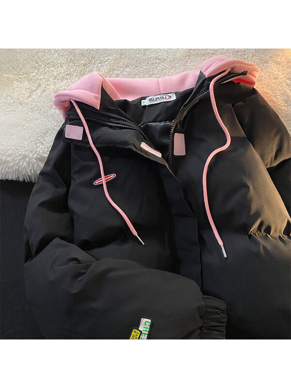 Korean Fashion Winter Hooded Cotton-padded Coats 2022 Women Fake Two Piece Thick Casual Cotton Jackets For Women Cotton Clothing
