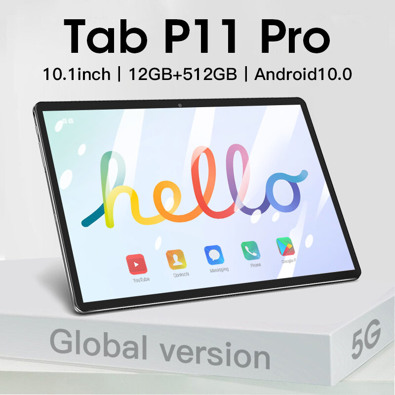 Tableta P11 Pro 5G de 10 pulgadas, Tablet con android 10, 12GB de RAM, 512GB de ROM, 10 núcleos, tipo C, 1600x2560, Bluetooth