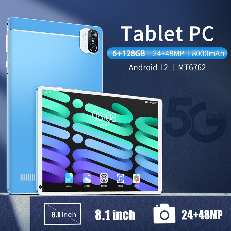 Notebook 8000mAh X5 Android 12 Tablet da 8.1 pollici Dual SIM Laptop 6GB 128GB Cheap Deca Core Netbook GPS 24MP + 48MP 5G LTE Pad Pro