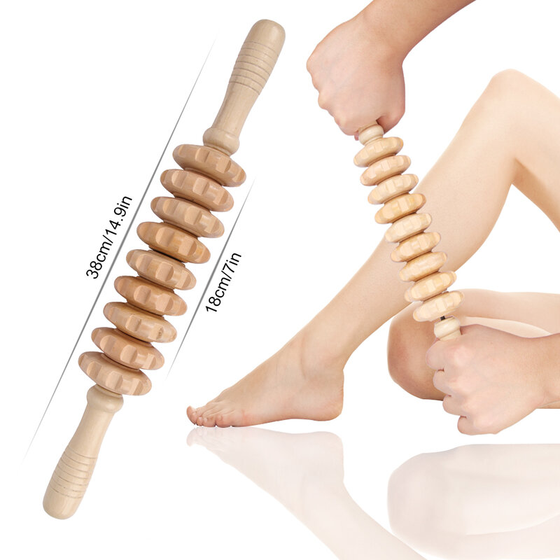 Ferramentas de massagem de madeira terapia rolo maderoterapia nove rodas celulite gua sha perna massageador para o corpo alívio da dor nas costas beleza saúde