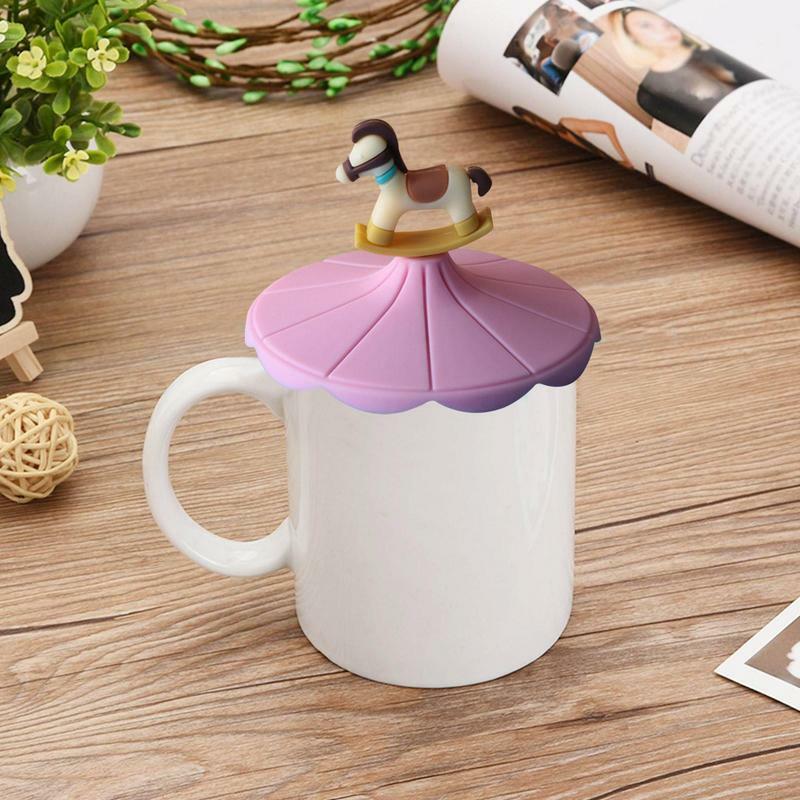 Silicone Lids Reusable Unbreakable Flexible Cute Mug Covers With Spoon Clip Dustproof Airtight Mug Covers Airtight Seal Lid Caps