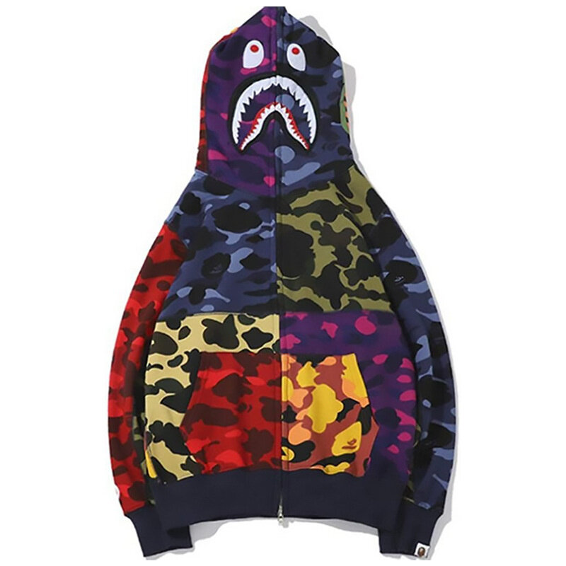 Cabeça de tubarão hoodies casaco de inverno bapes camuflagem hoodie moda luxo hoodie legal hip hop tubarão casaco streetwear masculino jaqueta 5xl