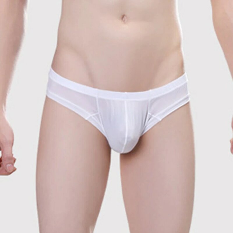 Enhance Penis Pouch Panties Mens Sexy Ice Silk Underwear Breathable Knickers U Convex Pouch Briefs T-Back Thongs Triangle Brief