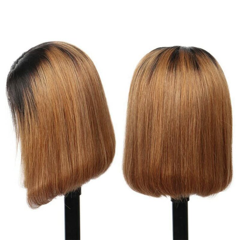 Honey Blonde Wig Straight Bob Wig 4x4 Ombre Human Hair Wigs Brazilian Remy Hair Tow Tone Wig For Women Deep Part With Baby Hair