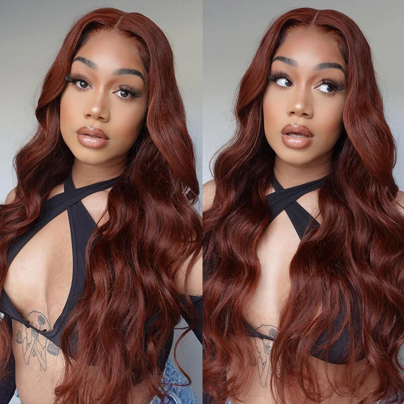 34 Inch Reddish Brown Body Wave Lace Front Wig 13x6 HD Lace Frontal Wig 13x4 Lace Front Human Hair Wigs Body Wave  Glueless Wig