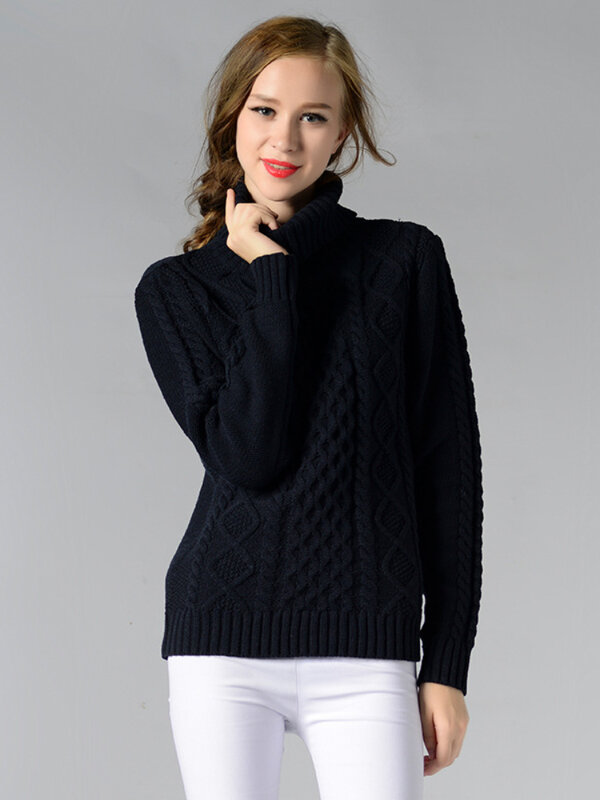 Topy damskie 2022 zima nowy sweter z wysokim kołnierzem z długim rękawem Stranding wydłużony sweter moda damska Pullove grube swetry