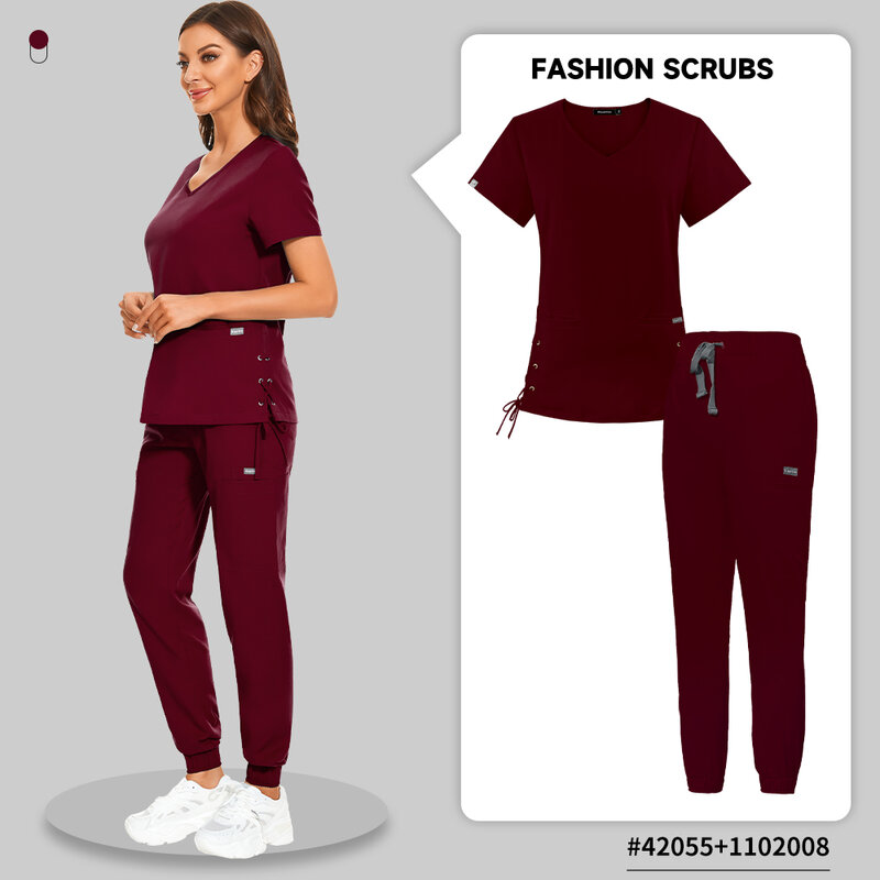 Medical Nurse Uniforms Women Scrubs Top Pants Short Sleeve Blouse Trousers High Quality Solid Color Jogging Suit Doctor Workwear