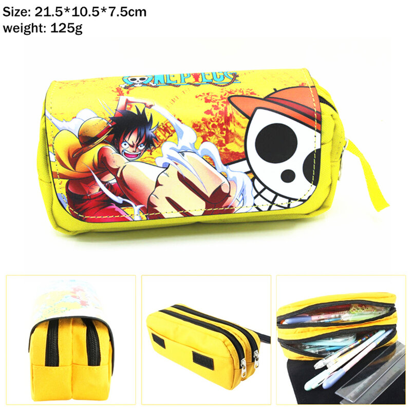 Estuche de lápices de lona de Anime Luffy Law Luffy, bolsa de viaje portátil para mujer, bolsa de cosméticos, bolsas de papelería con cremallera
