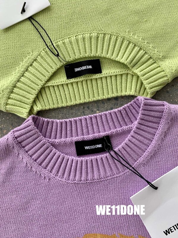Фиолетовый зеленый свитер We11done для мужчин и женщин 1:1 высококачественные модные повседневные трикотажные свитшоты Welldone