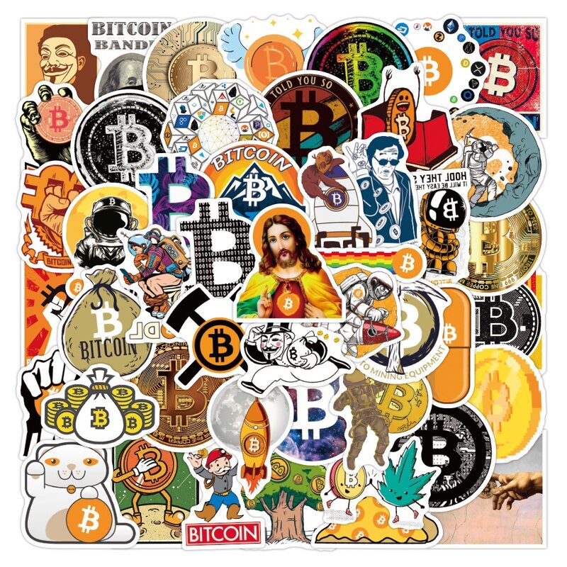 Juego de pegatinas de dibujos animados de criptomoneda Bitcoin BTC para niños, monopatín, portátil, casco, maletas, funda de teléfono, Mexid, 10, 30, 50 unidades