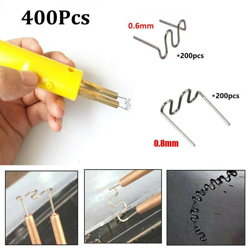400pcs 0.6/0.8mm 핫 스테이플러 스테이플 플라스틱 스테이플러 수리 키트 납땜 도구에 대한 용접 웨이브 스테이플