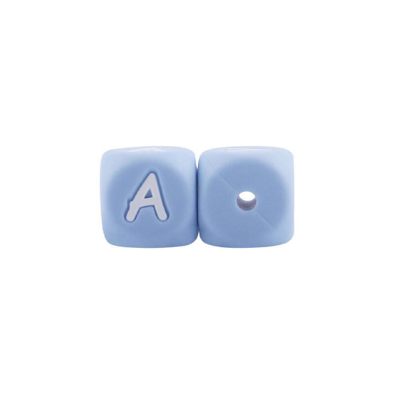 10 pçs 12mm contas de silicone letras azul inglês alfabeto diy personalizado chupeta corrente com nome bebê soothe mamilo mordedor brinquedo