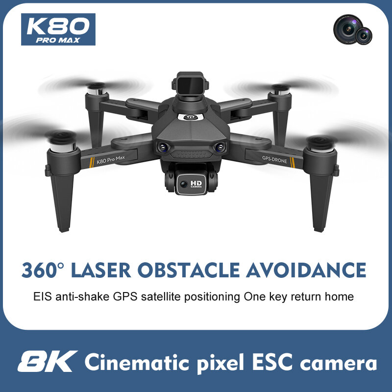 طائرة بدون طيار XKJ K80 PRO MAX مزودة بنظام تحديد المواقع بدقة 4K احترافية 8K كاميرا مزدوجة عالية الدقة لتجنب العوائق بالليزر طائرة مروحية رباعية قاب...