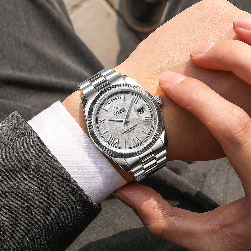 VIMIO Fashion Business męski zegarek mechaniczny kalendarz Luminous szafirowe szkło wodoodporny zegarek arabski Su cyfrowy zegarek