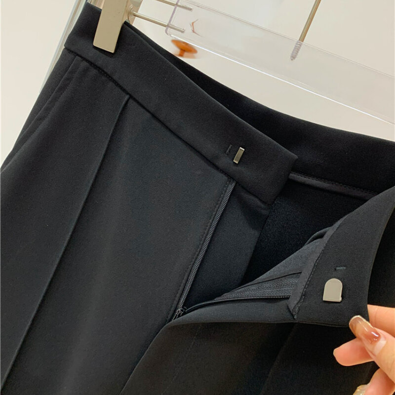 Czarne proste spodnie garniturowe damskie 2023 spodnie z szerokimi nogawkami wiosna jesień do dojazdów do pracy, obcisłe, długie wysokie w talii, biurowa dama