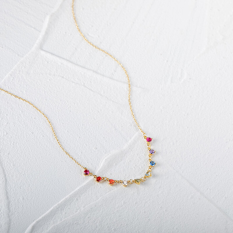 Boako s925 prata esterlina arco-íris zircon simples correspondência senhoras clavícula colar para mulheres meninas requintado luxo jóias