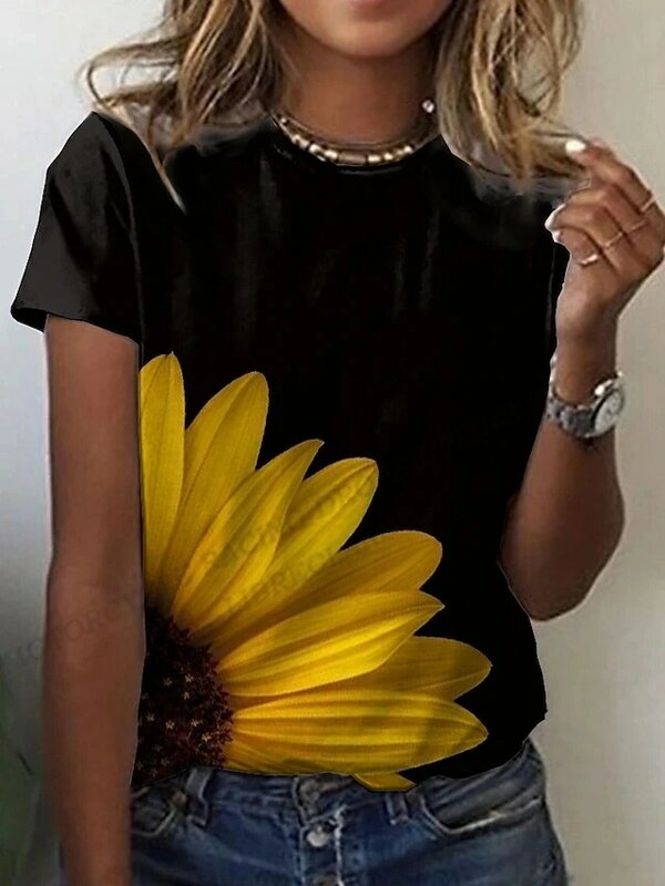 Dandelion 3d พิมพ์เสื้อยืดแฟชั่นสำหรับผู้หญิงเสื้อยืดดอกไม้ T เสื้อ Harajuku สั้น Tees ฟิตเนส Breathable หญิง Tshirt
