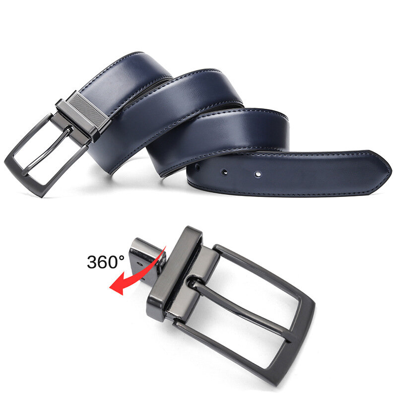 Cinturones de moda para hombres y mujeres, cinturones de negocios Retro informales, de cuero de lujo, de doble cara, con hebilla de Metal informal
