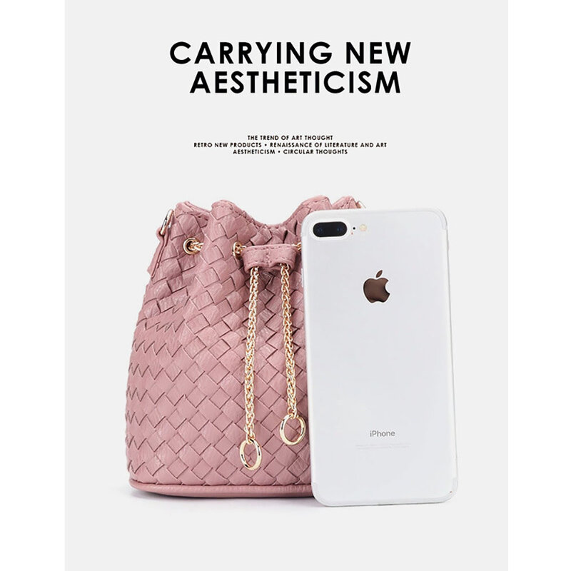 Mini bolso cruzado para teléfono móvil 2022 Ins, bolso de hombro con cadena tejida, bolso de cubo femenino, cesta Simple, bolso Diagonal de hombro de lujo