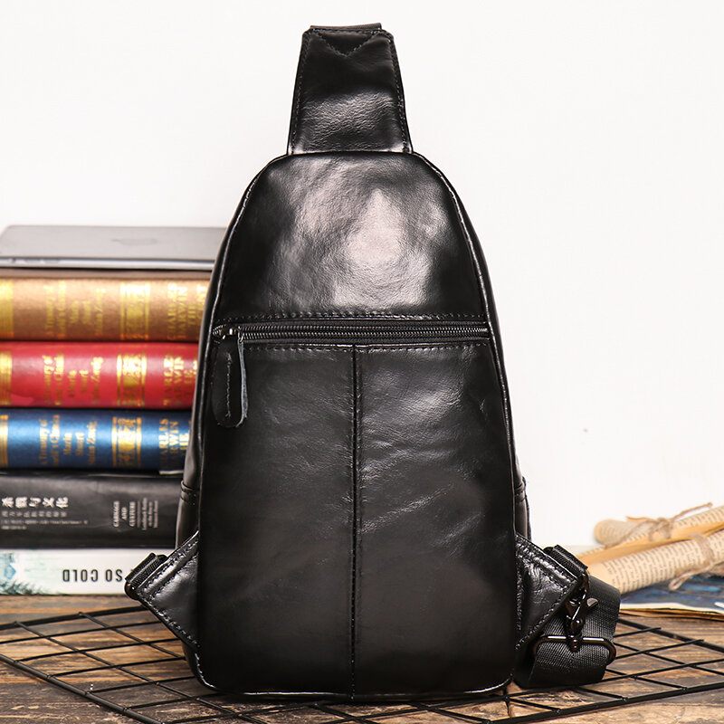 Casual Fashion Men's Sling Bag Genuine Leather Simple Chest Bag High Quality Man Small Crossbody Single Strap For 7.5 Inch Ipad